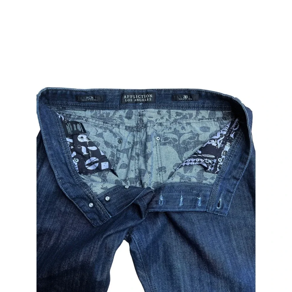 AFFLICTION Ace‎ Slim Straight Men's Denim Jeans Navy Blue Size 36x32